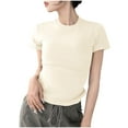 thumbnail image 2 of FRSASU Womens Tshirts Short Sleeve T Shirts Casual Crew Neck Tee Basic Tops Beige, 2 of 9