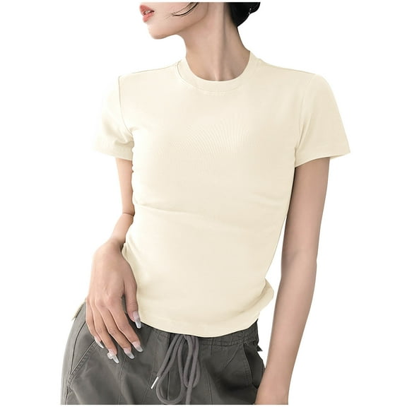 Gamivast Women's Soft T-Shirts Short Sleeve Slim Fit Tops for Women Casual Cute Tight Basic Tee Shirts Beige XL or My Recent Placed