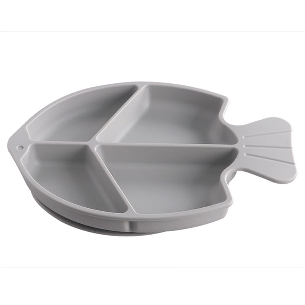 Plato con ventosa para bebés, platos divididos de silicona para niños, platos para niños pequeños, suministros de alimentación portátiles para la primera etapa, platos para niños pequeños, platos con ventosa para niños y utensilios, verde pescado, gris Sailing Electrónica