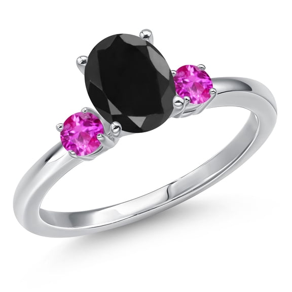 Gem Stone King 14K White Gold Black Sapphire and Pink Sapphire Engagement Ring for Women | 1.93 Cttw | Oval 8X6MM | Gemstone September Birthstone | Size 9