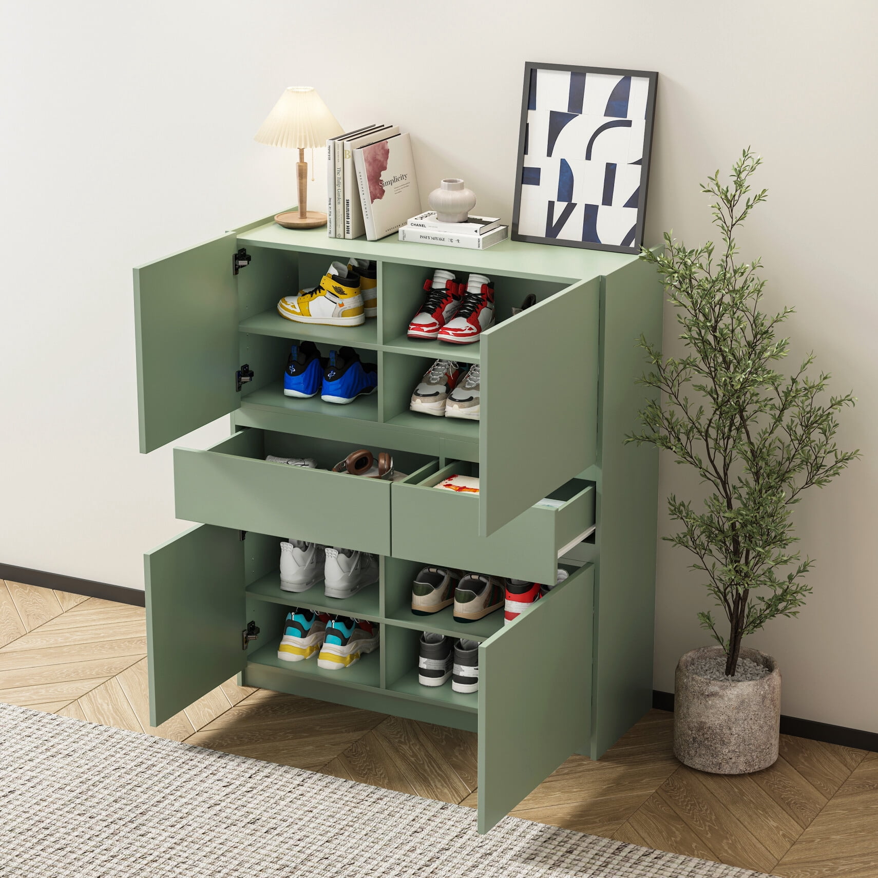 Buffet Storage Cabinet with Doors and Drawers, Freestanding Wooden Dresser, Pantry Cabinet Storage Cupboard for Living Room, Kitchen, Pale Green