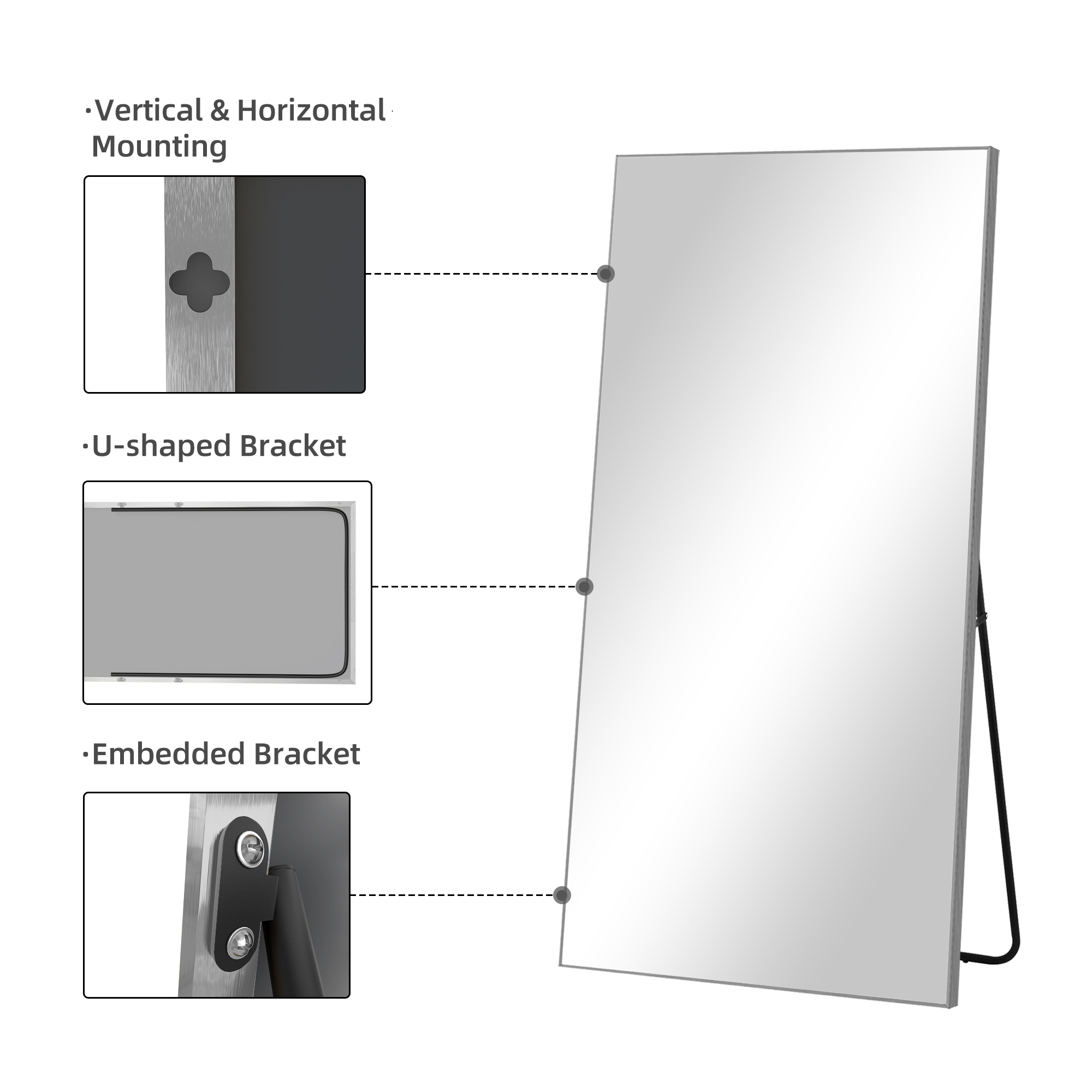 MAYEERTY 71"x32" Aluminum Alloy Thin-Frame Right-Angle Rectangular Full-Length Mirror，with Stand