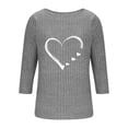 thumbnail image 4 of THDHVS Long Sleeve T Shirt Women,Shirts for Women,Women Brushed Heart Print Stripe Pullover with Round Neck and3/4 Sleeve Loose Fits for Casual Comfortable Gray S, 4 of 6