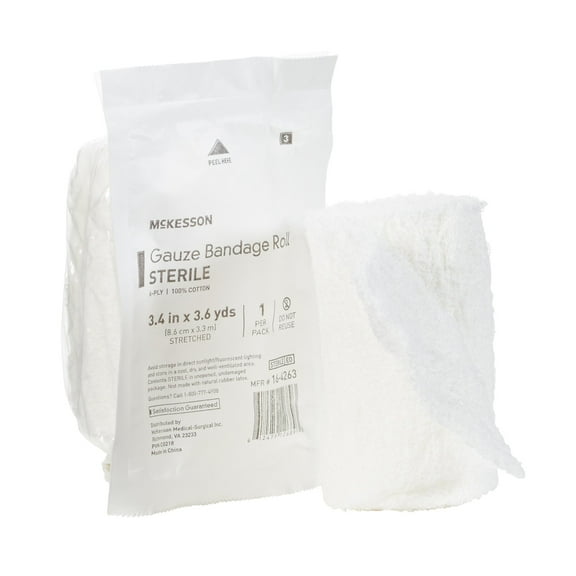 McKesson Gauze Bandage Rolls - Sterile Woven Cotton, 3.4 in x 3.6 yd, 96 Ct