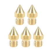 UNIQUE BARGAINS 0.8mm 3D Printer Nozzle Head M6 Thread for MK8 1.75mm Extruder Print, Brass 5pcs