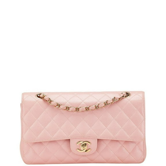Pre-Owned CHANEL Matelasse 25 Double Flap Coco Mark Chain Shoulder Bag in Pink Caviar... (Good)
