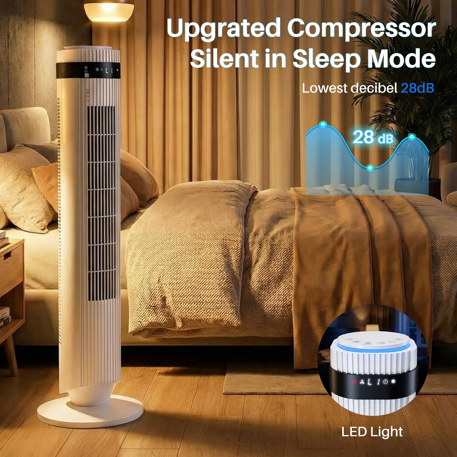EDX Bladeless Tower Fan for Bedroom, 25ft/s High Velocity 28dB Quiet DC Fan, 5 Speeds 4 Modes, 12H Timer 64°Oscillating, Remote Standing Fan for Home Office Indoor, White