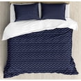 thumbnail image 1 of Navy Blue Duvet Cover Set King Size, Chevron Zigzag Ropes Ornamental Arrangement Herringbone Pattern Illustration, Decorative 3 Piece Bedding Set with 2 Pillow Shams, Navy Blue White, by Ambesonne, 1 of 3