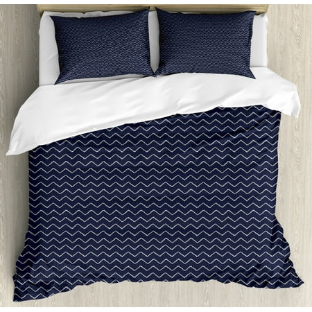 Navy Blue Duvet Cover Set Chevron Zigzag Ropes Ornamental
