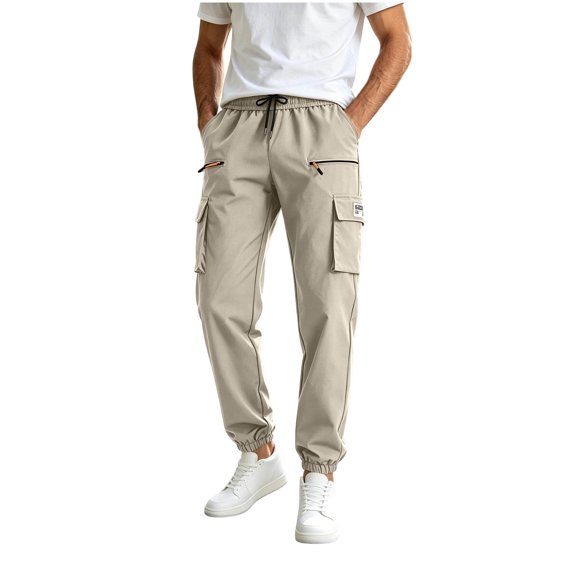 Aezemi Men Lightweight Cargo Jogger Pants with Zipper Pockets Elastic Waist Casual Hiking Running Workout Long Pants Outdoor Pull on Fashion Fall Spring Trousers XL