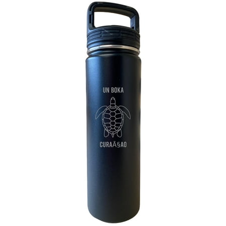 

Un Boka Curaçao Souvenir 32 Oz Engraved Black Insulated Double Wall Stainless Steel Water Bottle Tumbler