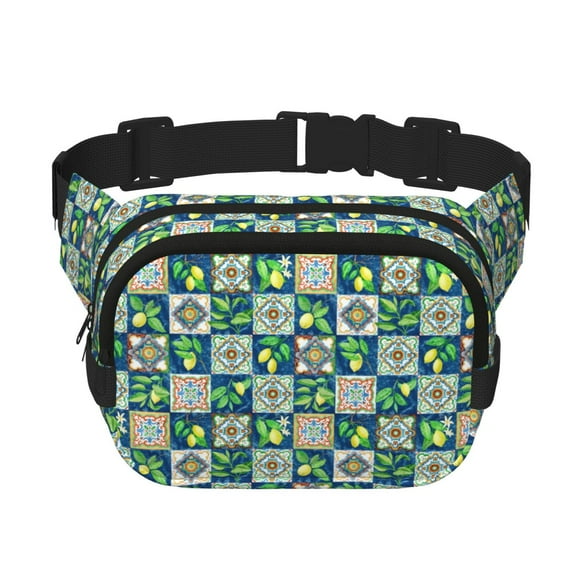Fuzoiu Lemon and Leaves Print Unisex Square Double Layer Waist Bag,Crossbody Fanny Pack Travel Workout Accessory