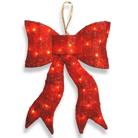 Photo 1 of 24" Pre-Lit Red Wavy Decorative Bow Hanging Ornament - Clear Lights