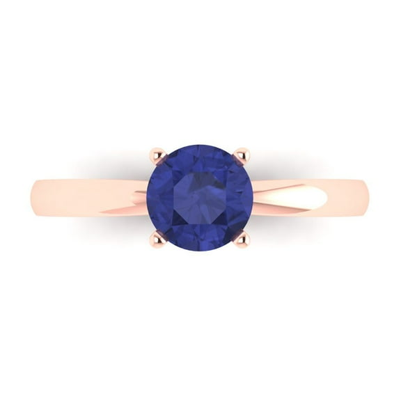 Solitaire Engagement Ring for Women - 1ct Simulated Tanzanite in 14K Rose Gold Promise Ring