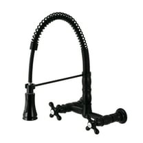 Gourmetier GS1240AX Heritage Double-Handle Wall-Mount Pre-Rinse Bridge Kitchen Faucet, Matte Black
