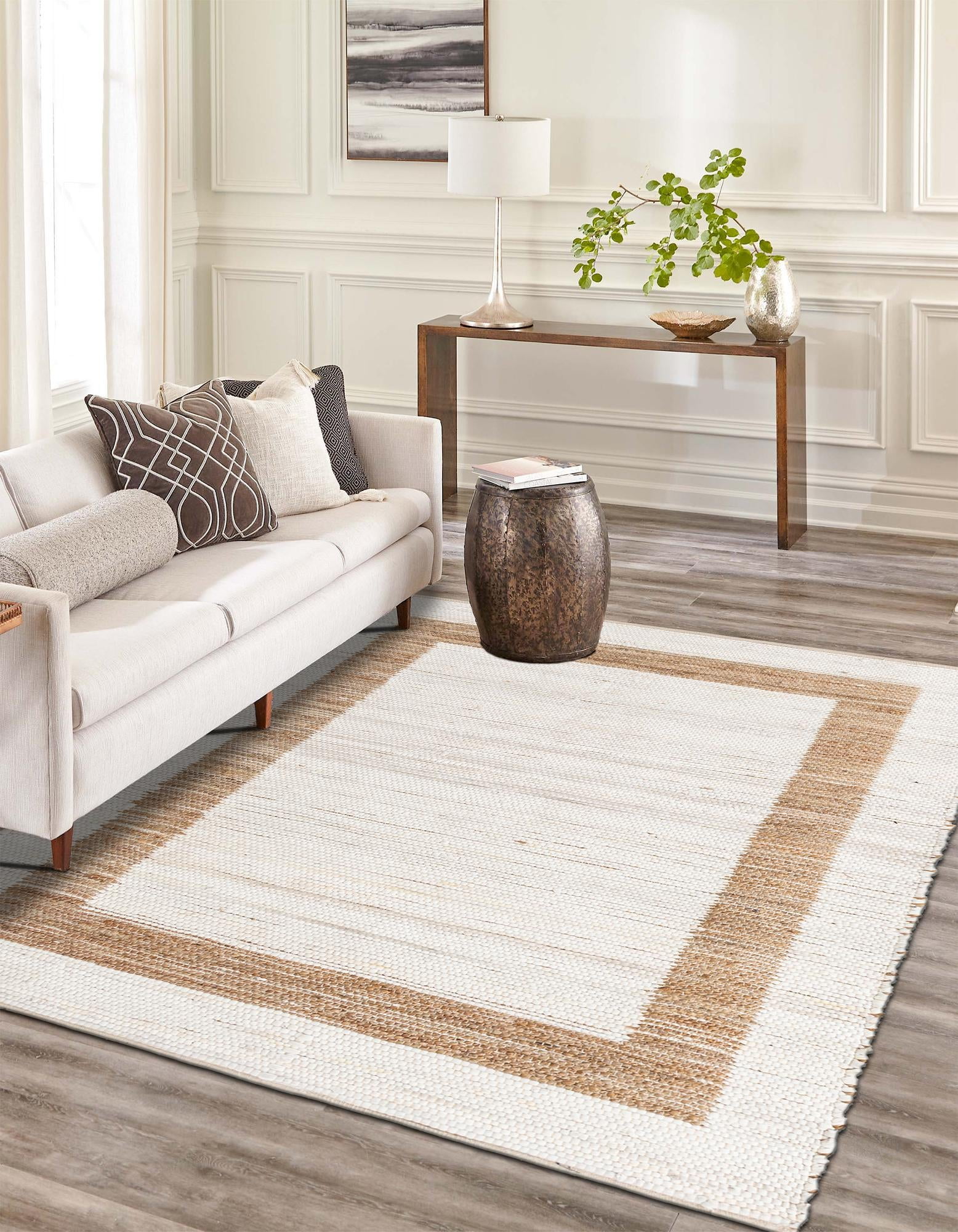Unique Loom Chindi Jute Collection Area Rug (5' 1" x 8' Rectangle White and Natural/Natural)
