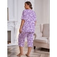 thumbnail image 4 of FEREMO Women Plus Size Pajamas Set Short Sleeve Pjs Capri Pants Pajama Sets Nightwear with Pockets, 4 of 5