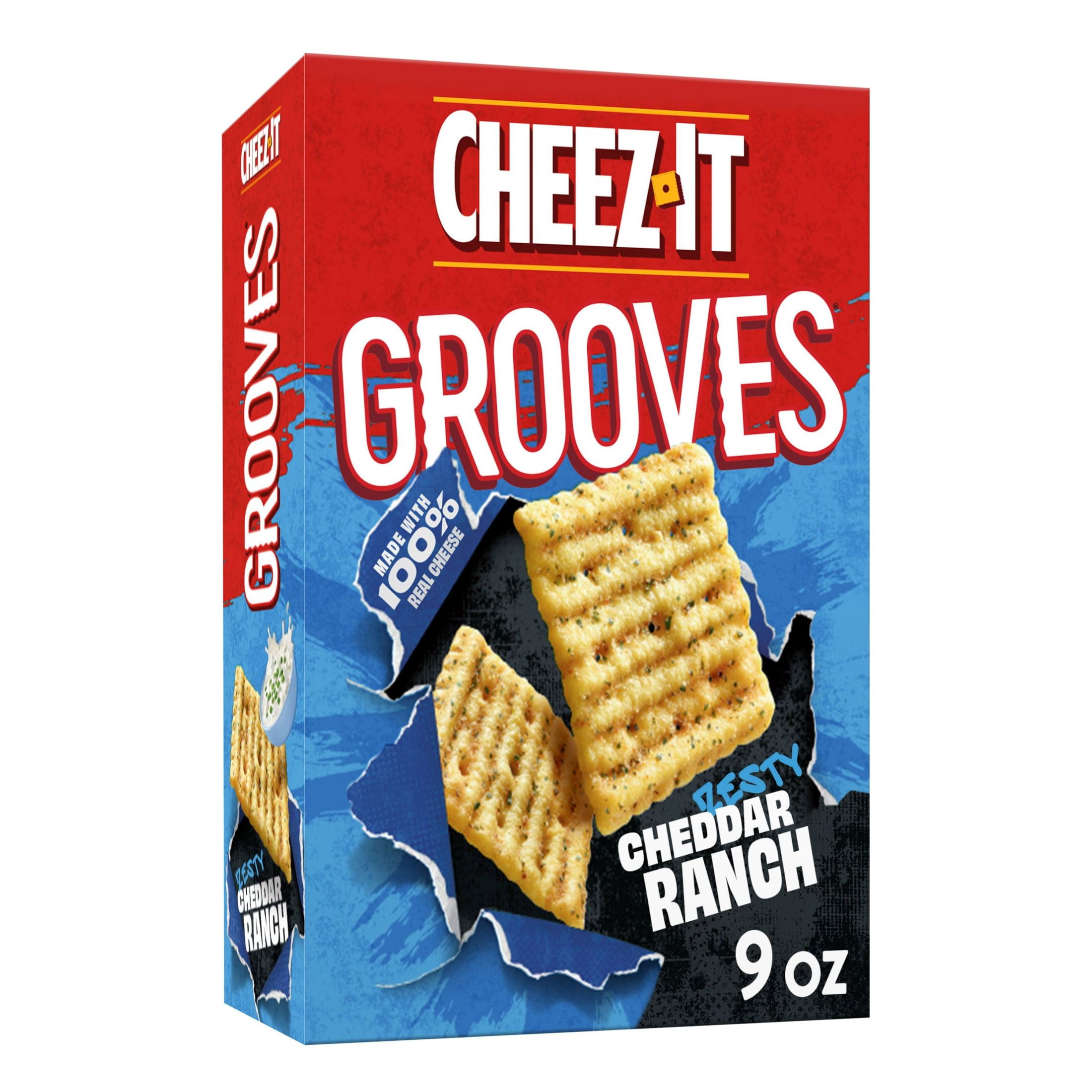 CheezIt Grooves Cheese Crackers, Zesty Cheddar Ranch, 9 Oz, Box