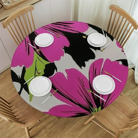 

SHERONV Pink Flower Black White Round Tablecloth Stain-Resistant 100% Polyester 38 -42