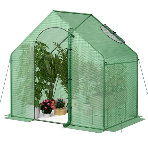 FASCK Walk-in Greenhouse, 6 x 3 x 5.5 FT Portable Outdoor Green House for Winter w/ PE Cover, Rustproof PE-Coated Metal Frame, Roll-up Zippered Door, Window, Greenhouse for Outdoors