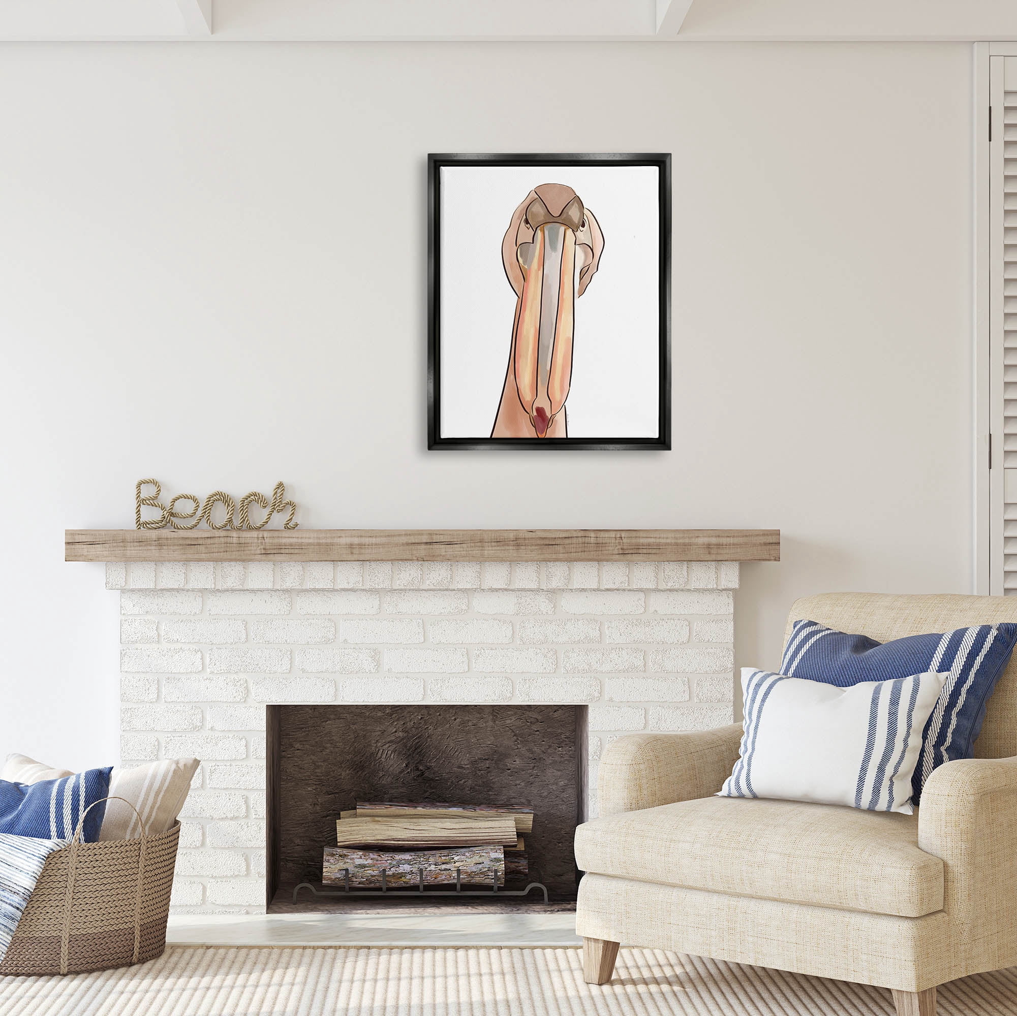 Stupell Industries Pelican Portrait with Long Beak Coastal Painting Black Floater Framed Art Print Wall Art