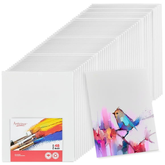 Artistic Bliss 12-Pack Canvas Boards - Premium 8x10 Inch White Cotton Panels for Acrylic and Watercolor Painting
