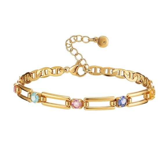 Sdmnsg-T Forever Linked Together Birthstone Chain Link Bracelet, Colorful Zircon Hollow Link Bracelet,Mother Daughter Bracelet