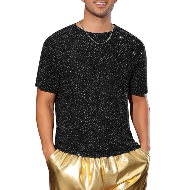 Camiseta metálica INSPIRE CHIC para hombres, camiseta de fiesta de manga corta brillante, camiseta de club con brillo