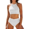 thumbnail image 4 of vigerkar Women High Waisted Bikini Sets - Two Piece Swimsuit High Neck Bathing Suits Tummy Control Swimwear (White, M), 4 of 9