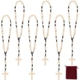 thumbnail image 1 of Rosario de madera natural de 6 piezas con cuentas y 6 bolsitas de terciopelo. Joyería inspiradora para la oración., 1 of 6