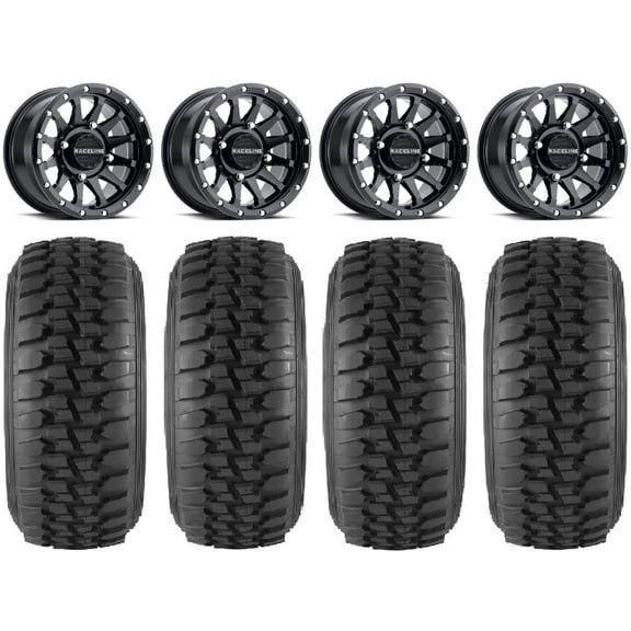 Raceline Trophy 15x6 Wheels Black 32" DS Soft Tires Can-Am Maverick X3 / Honda Pioneer 1000 / Talon