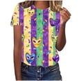 thumbnail image 2 of Fartey T-Shirts de Mardi Gras pour Femmes Grande Taille à Thème Carnaval Manches Courtes Hauts Mode Drôle Imprimé Masque Col Rond T-Shirts Multicolore TG, 2 of 4