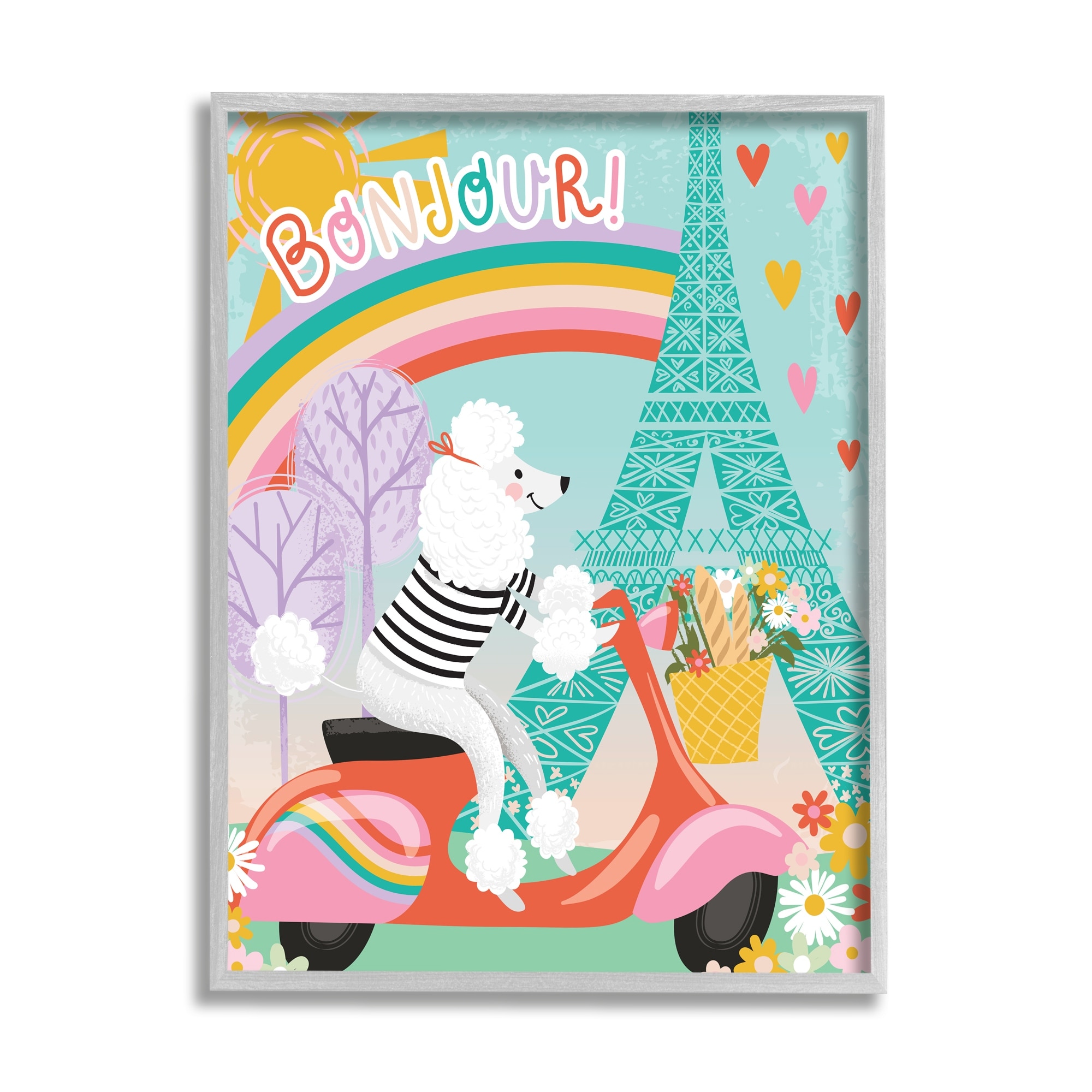 Stupell Industries Poodle Driving Moped Bonjour Eifel Tower,16 x 20,Designed by Arrolynn Weiderhold