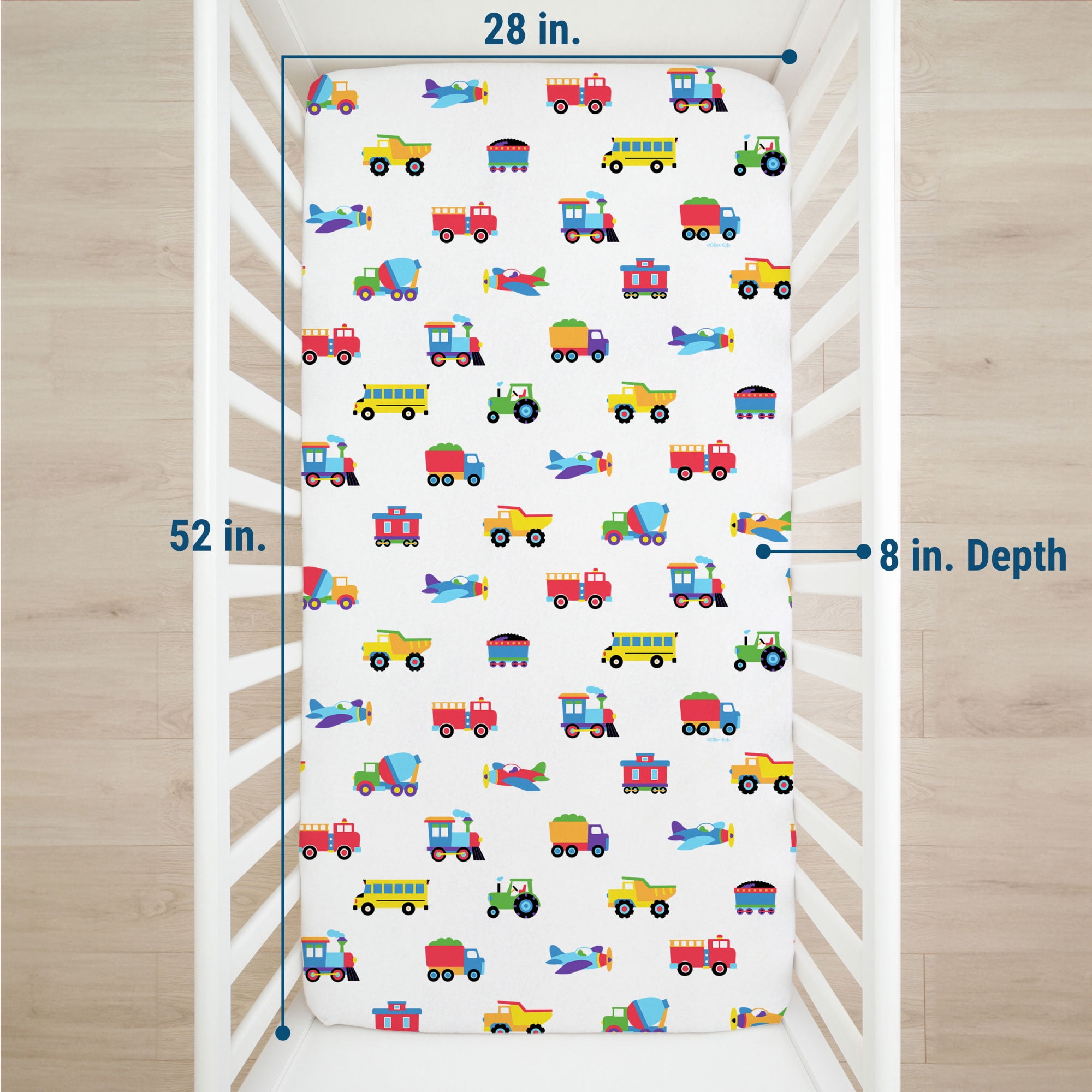 Wildkin Kids 100% Cotton Flannel Fitted Crib Sheet for Boys and Girls (Trains, Planes & Trucks Blue)