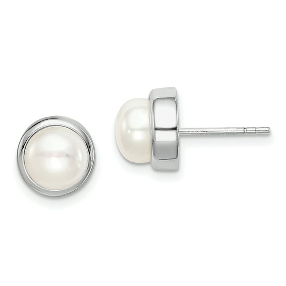 Primal Silver Sterling Silver Rhodium-plated 7-8mm White Button Freshwater Cultured Pearl Earrings