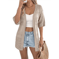 thumbnail image 3 of Summer Crochet Cardigan for Women Short Sleeve Boho Oversized Open Front Knitted Khaki M, 3 of 10