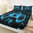 thumbnail image 2 of Manfei Neon Blue Gamepad Twin Sheet Sets for Boys, Honeycomb Abstract Twin Fitted Sheet, Mystic Glitter Galaxy Flat Sheet, Luxury Bedroom Decor, 3-Piece, 2 of 6
