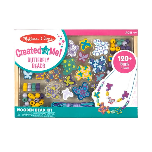 Melissa & Doug Created by Me! Butterfly Beads Wooden Bead Kit, 150  Beads for Jewelry-Making