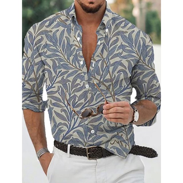 Camisa de hombre Camisa gráfica Camisa hawaiana Camisa con hojas dobladas Casual Diario Manga larga Estampado Ropa Ropa Deportiva Moda Diseñador
