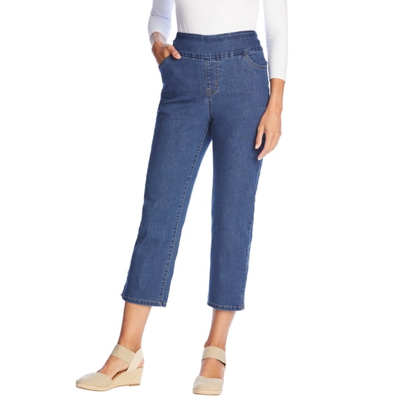 Woman Within Plus Size Petite Pull-On Flex Elastic-Waist Stretch Denim Capri Jeans