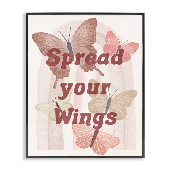 Stupell Industries Bohemian Elegant Spread Your Wings Motivational Pink Butterflies Black Framed Giclee Art, 11 x 14, by Lil' Rue