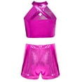 thumbnail image 2 of TSSOE 2-piece Sequins Jazz Hip Hop Dance Outfits for Girls Sleeveless Criss Cross Back Crop Top with Shorts Set Dancewear Hot Pink 14, 2 of 7