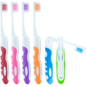 Lingito Travel Folding Toothbrush, Camping Toothbrush Bulk, Medium Bristle (6 Pack Medium-Multicolor)