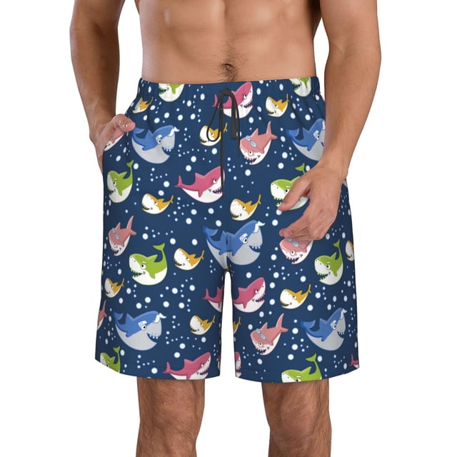 Fotbe Colorful Cartoon Shark Trajes de Baño Estampados para Hombre, Shorts de Verano de Secado Rápido, Ropa de Playa, Bañadores-Large