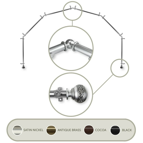 Lucid 13/16" 6-Sided Bay Window Curtain Rod - Satin Nickel