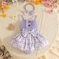 thumbnail image 5 of RMGVDSD Baby Girl Clothes Girls Sleeveless Romper Plaid Dress Floral Bowknot Ribbed Bodysuit Onesie Headband Set Summer Outfit 3-6 Months, 5 of 6