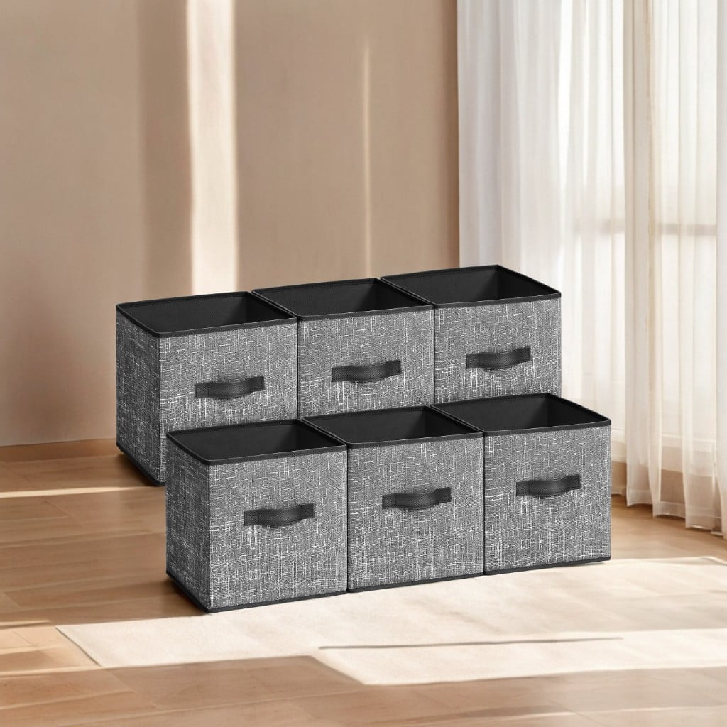 11" Cube Storage Bin 6 Foldable Fabric Cube Organizer Bin with Double Handles Storage Box for Living Room Bedroom Office Black