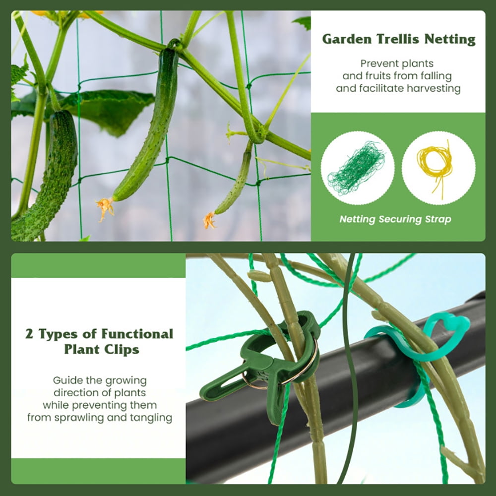 ResenkosA-Frame Garden Cucumber Trellis with Netting for Climbing Plants Outdoor-Black