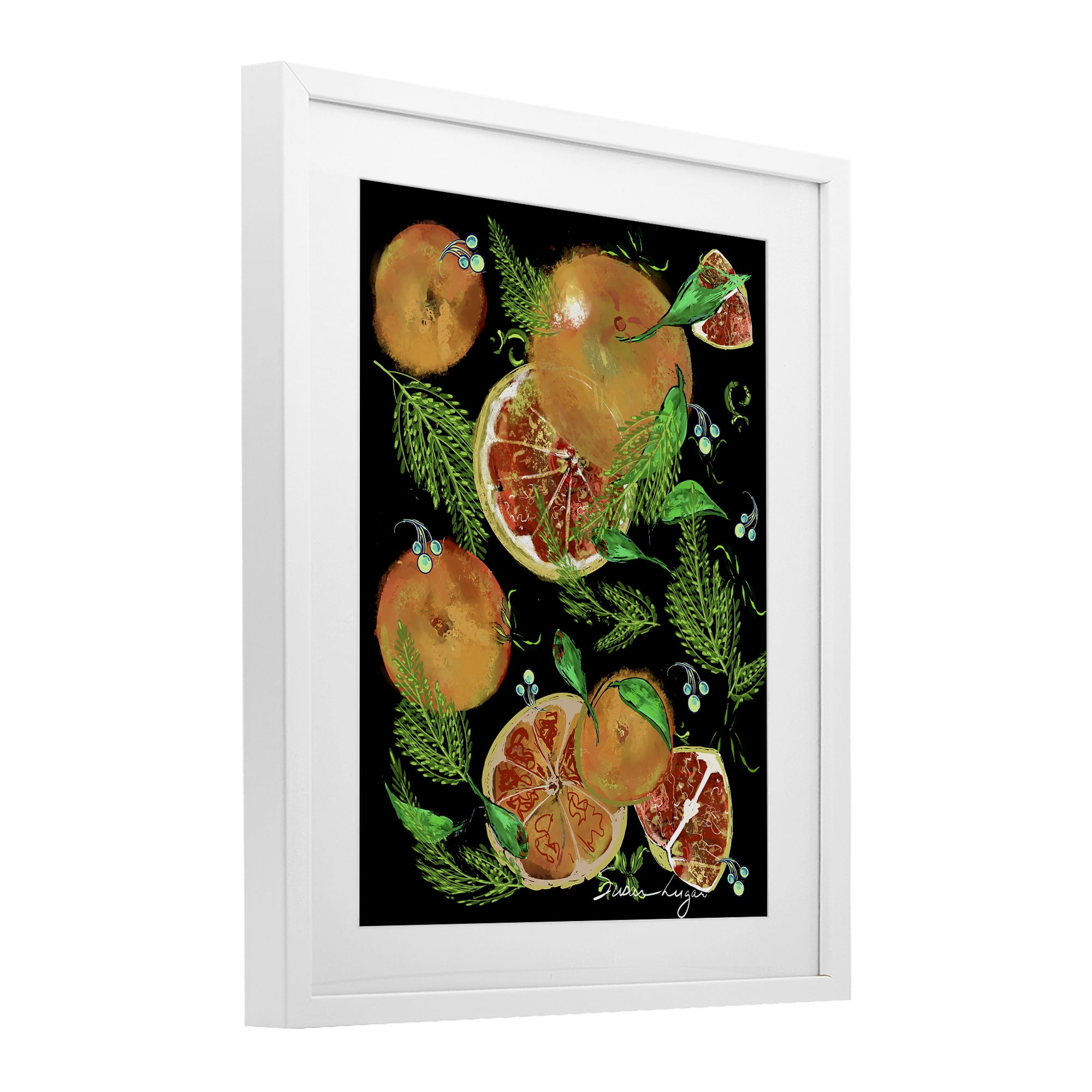 Stupell Industries Grapefruit & Ferns Medley White Framed Print Under Glass, design by Susan Lugar