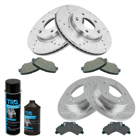 TRQ Front Rear Performance & Brake Rotor & Ceramic Pad Kit w/Chemicals BKA16856 Fits select: 2014-2016 KIA FORTE, 2013-2016 HYUNDAI ELANTRA GT